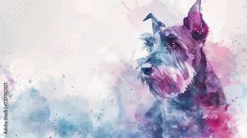 Whimsical Miniature Schnauzer: Delicate Watercolor Portrait of a Playful Pup photo