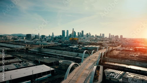Aerial view of the Sixth Street Viaduct bridge. downtown Los Angeles California photo