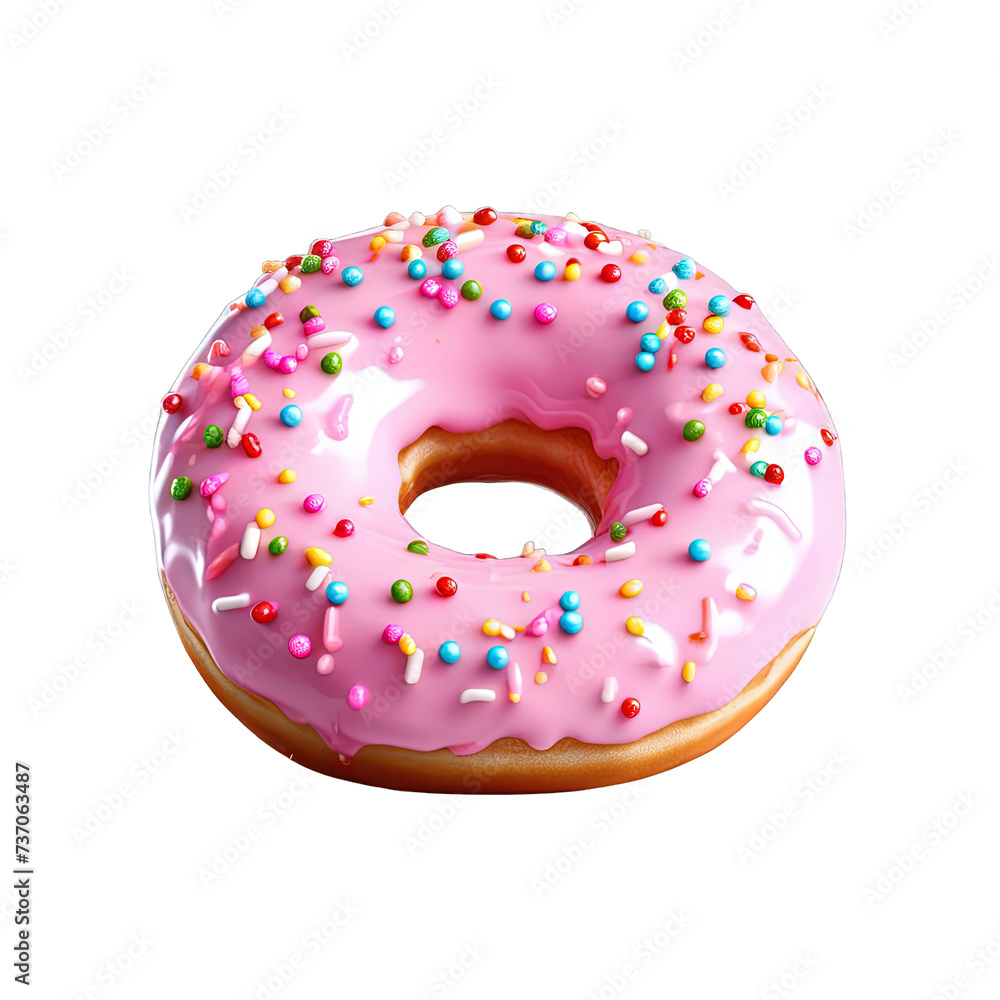 Delicious Ring strawberry glazed donuts with colorful sprinkles, Transparent PNG Delicious Ring strawberry glazed donuts with colorful sprinkles, Transparent PNG