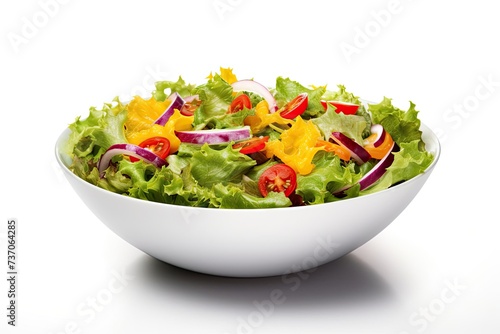 Realistic high detail vitamin salad on white solid background