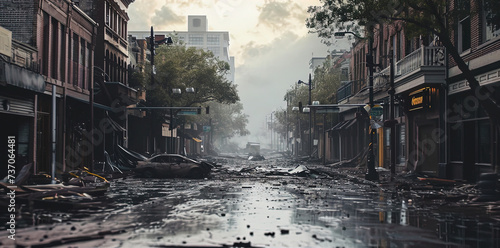 City streets post hurricane, natural disaster aftermath. Chaos and destruction, Urban Aftermath © Anna Zhuk