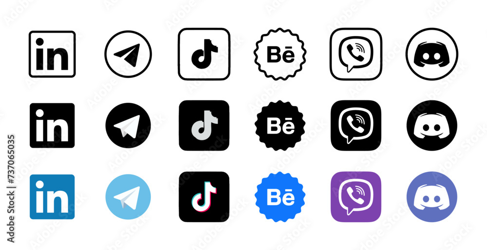 Social media icons. Linkedin, Telegram, Tik Tok, Behance, Viber ...