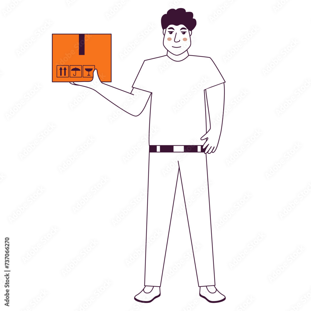 Man courier delivery services of holding box.Fast delivery.Postal worker.Doodle sketch style vector illustration.Isolated on white background. Man courier delivery services of holding box.Fast delivery.Postal worker.Doodle sketch style vector illustration.Isolated on white background.