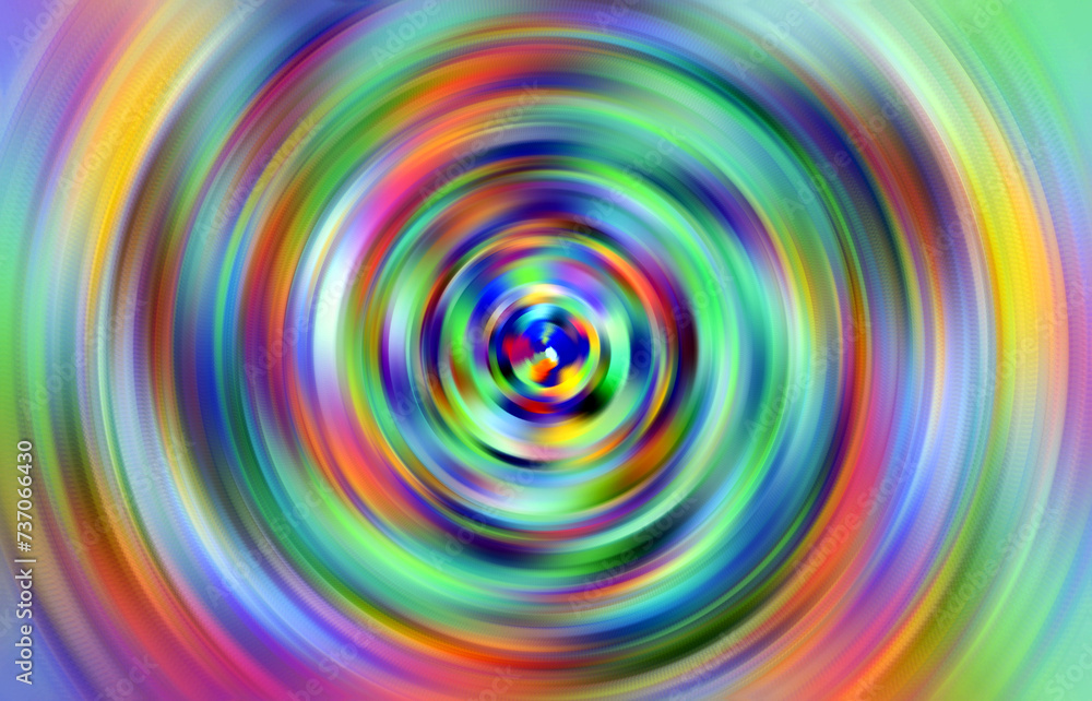 Fototapeta premium Wirujące w ruch okrężnym kolorowe koncentryczne okręgi, rozmycie ruchu - abstrakcyjne tło, tapeta, gradient