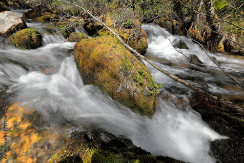 High-rate flow of water from Vevcani springs running down from Jablanica mountain, then flowing through the village. Vevchani-North Macedonia-345 photo