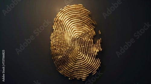 Fingerprint made of gold. Identification and verification of identity. Unique golden biometric fingerprint photo