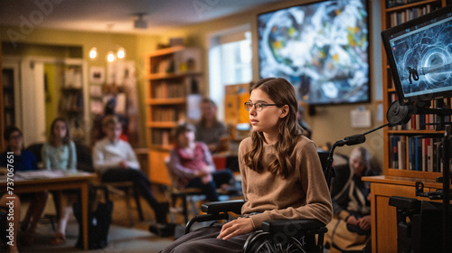 Young Student in Wheelchair Attentive in Class