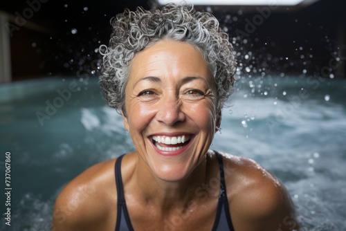 Active mature women in aqua gym class  healthy retired lifestyle with aqua fit sport