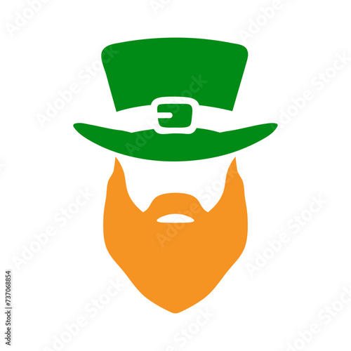 Día de San Patricio. Logo con silueta de sombrero de leprechaun con barba pelirroja para felicitaciones y tarjetas