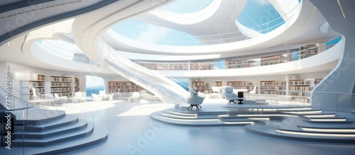 Futuristic modern white public library