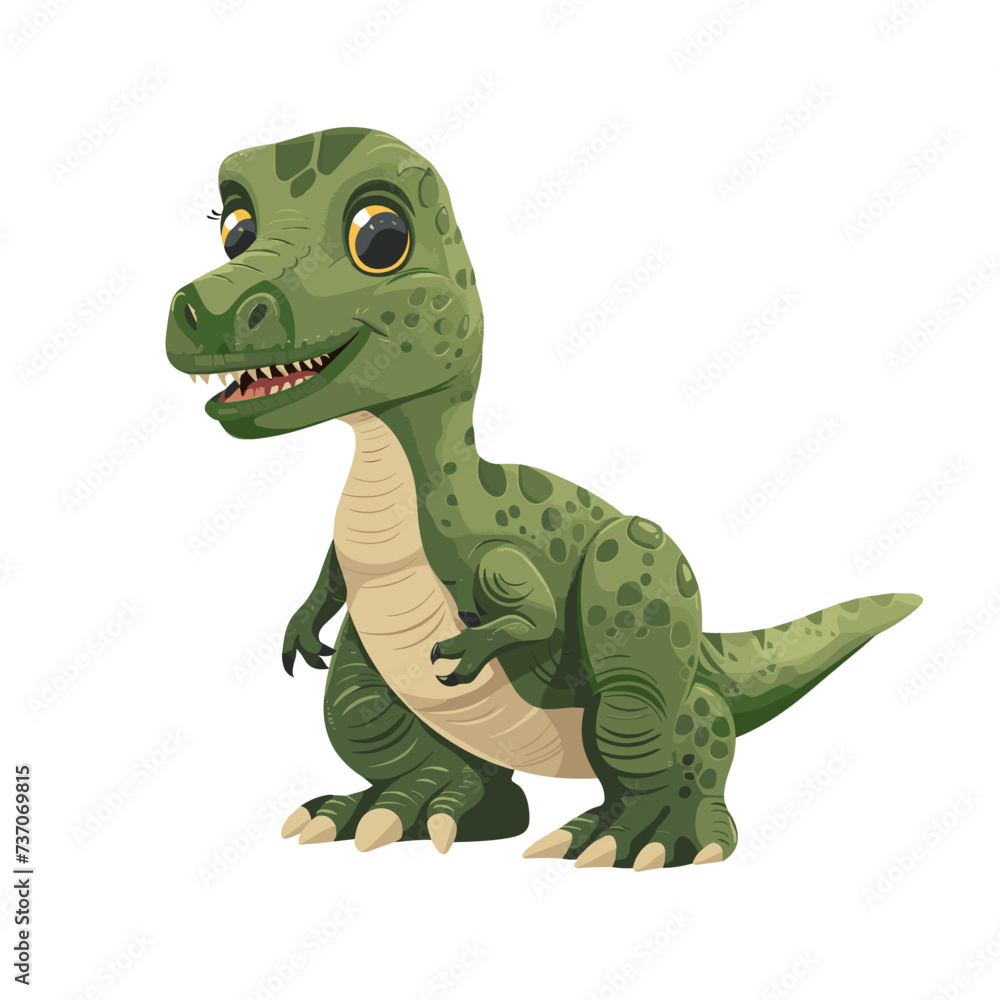 Fototapeta premium Cute cartoon green t-rex dinosaur, white background