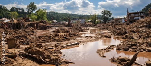 Dirt and destruction after natural flood disaster