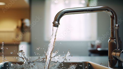 Water coming out of a kitchen faucet