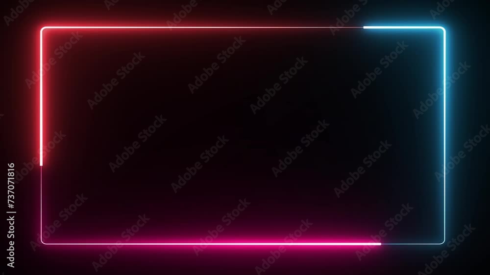Multicolor neon effect rectangle frame line seamless looping video. Square flowing Multicolor neon light frame on black background. Multicolor neon effect rectangle frame line seamless looping video. Square flowing Multicolor neon light frame on black background.