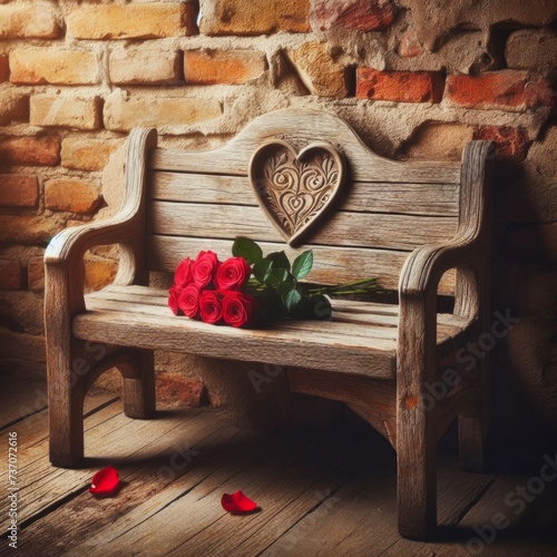 Flowers on a wooden old bench, pastel colors, the concept of Women's Day.