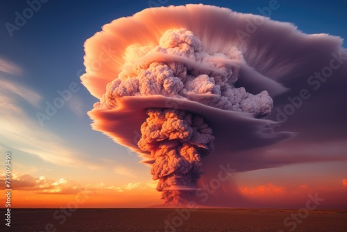 Big nuclear explosion in desert with big cloud forming mushroom © Nico