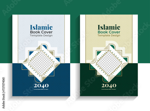 Creative Simple Islamic Book Cover Design Template Set With Beautiful Islamic Shapes