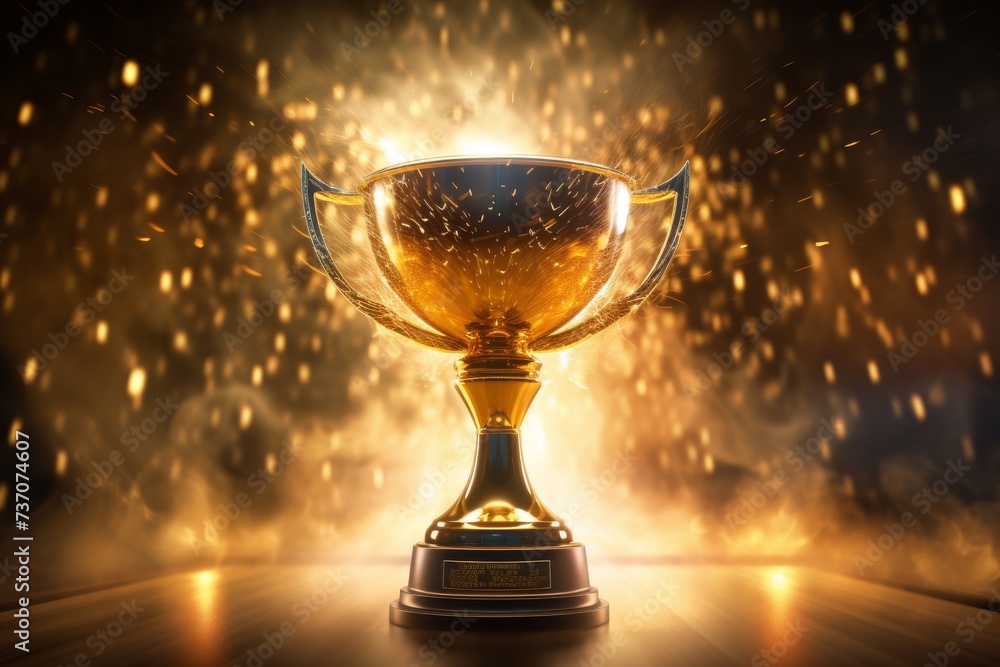 A gold cup with a dynamic glowing effect A gold cup with a dynamic glowing effect