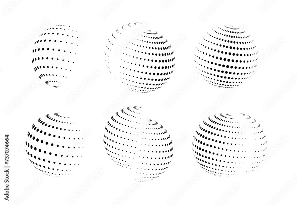 Halftone circle 3d sphere. half Globe icon using circle line raster texture, Vector illustration, half dot circle, half globe, globe icon Halftone circle 3d sphere. half Globe icon using circle line raster texture, Vector illustration, half dot circle, half globe, globe icon