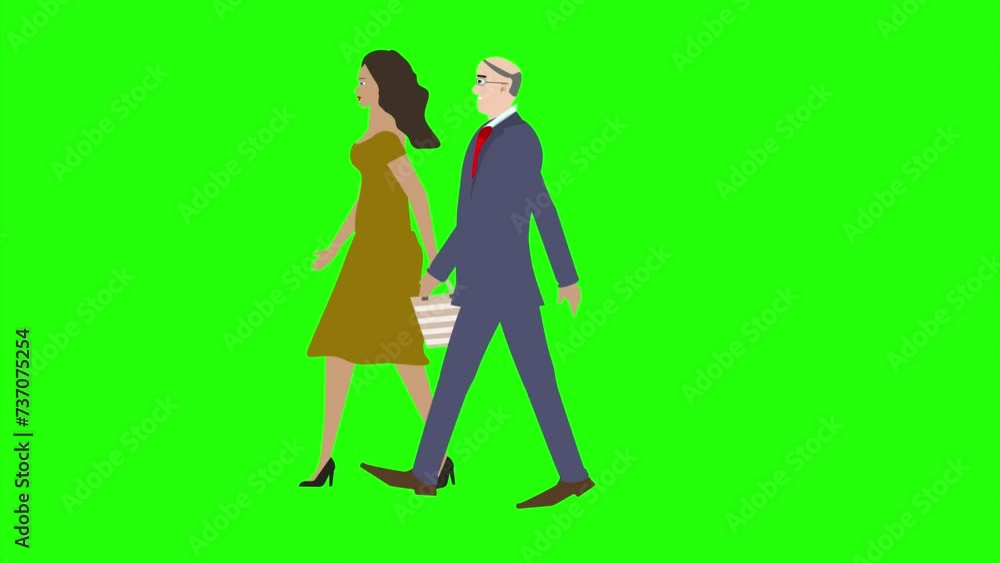 Animation with Man and women character walking side view, seamless loop on green screen, chroma key Animation with Man and women character walking side view, seamless loop on green screen, chroma key