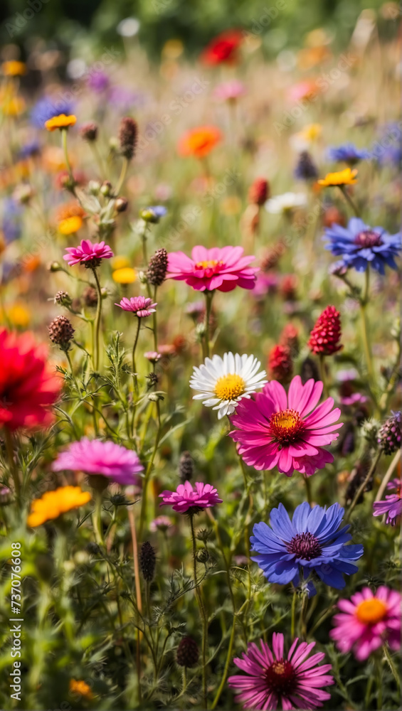 Colorful wildflowers in springtime in the meadow. Generative AI Colorful wildflowers in springtime in the meadow. Generative AI