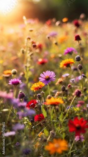 Colorful wildflowers in springtime in the meadow. Generative AI