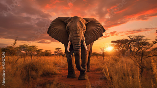 As the sun sets over a captivating scene  National Geographic documents the enchantment of an elephant in a beautiful environment. 