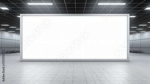 Large blank white advertising billboard inside air. © Natia