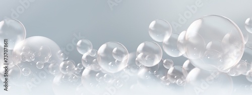 To be used as a banner showing soap bubbles landing on a gray background.