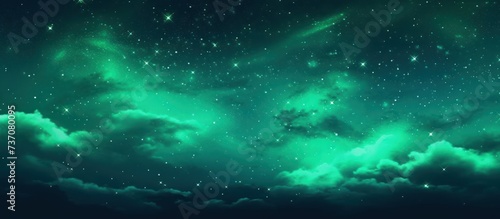 Space background. Galaxy with turquoise shining stars