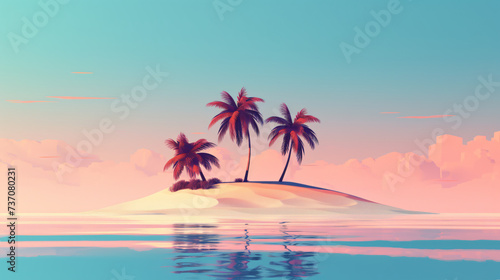 Lonely little island with palm trees in the sea. © Natia