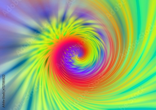 Dynamiczna kolorowa kompozycja ze spiralnym wirem w centrum z pióropuszem żółtych refleksów z efektem rozmycia - abstrakcyjne tło, tekstura