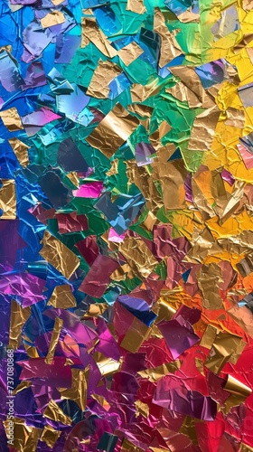 colorful pieces of foil and paint.