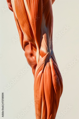 Vertical poster structure of muscle fibers of the thigh and lower leg abstract model on a white background, muscle tissue and fibers, studying anatomy in an institute or college