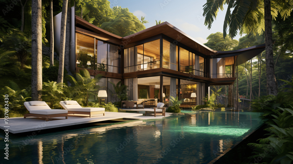 Luxury villa in tropical rainforest. High class.