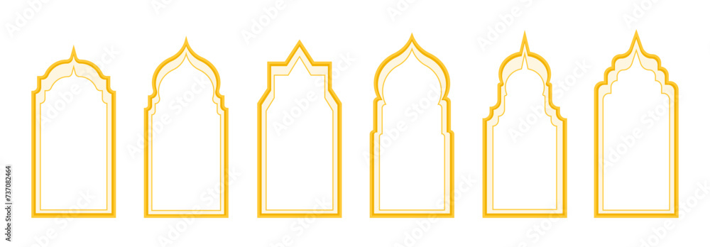 Golden islamic shape windows arches collection flat illustration vector Golden islamic shape windows arches collection flat illustration vector