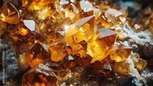 Citrine crystal mineral texture seamless background, capturing the warm golden tones and intricate crystal facets