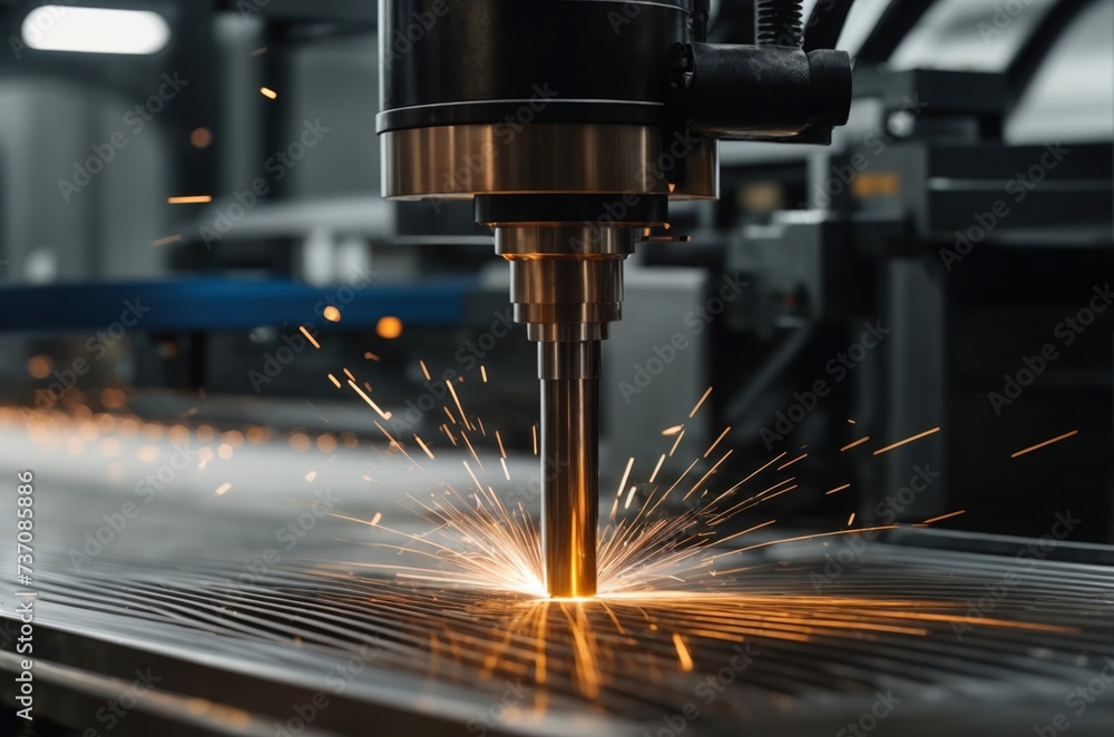 Modern technology industry dark background, Industrial Laser cut of metal with light spark. AI generated Modern technology industry dark background, Industrial Laser cut of metal with light spark. AI generated