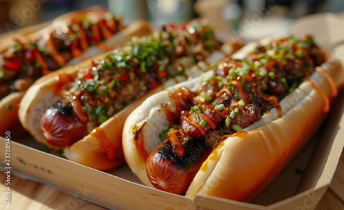 Exciting hot dog creations compete at the saturday food fight in philly, american food image photo