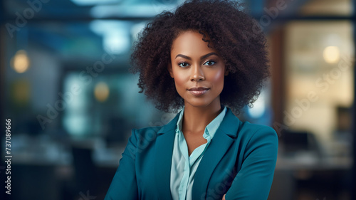 Portrait of confident african businesswoman on blue background