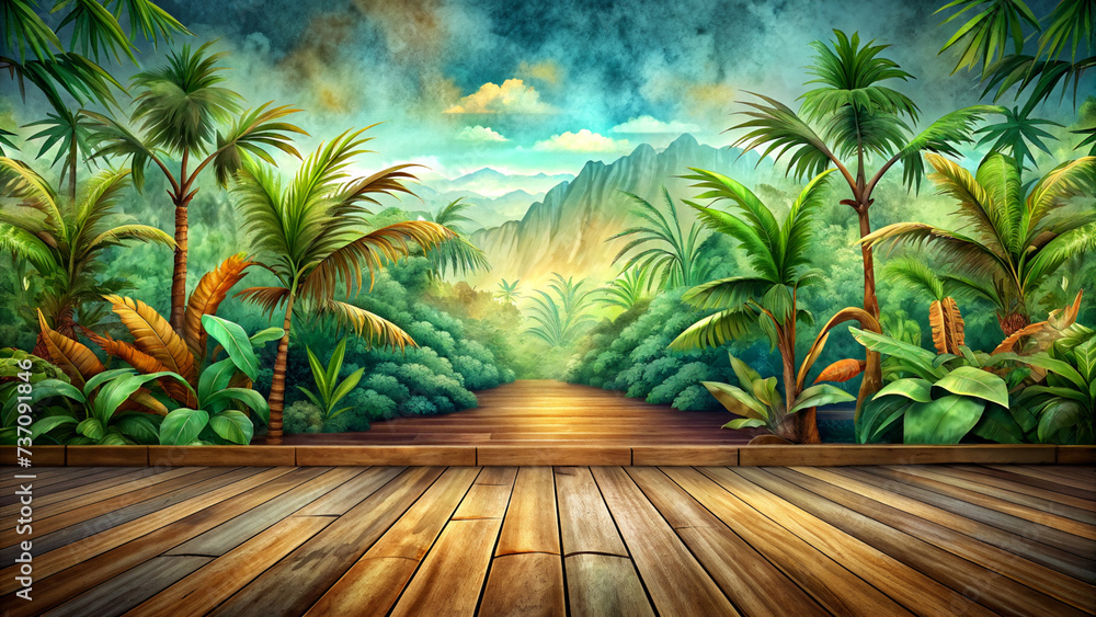 Wooden floor with wall art. Illustration of wooden floor in empty room and wall art. Wooden floor with wall art. Illustration of wooden floor in empty room and wall art.