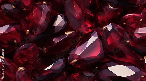 the enchanting beauty of a Garnet crystal texture seamless background, emphasizing rich red tones and captivating crystal structures