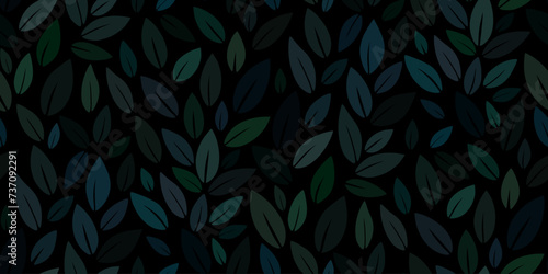 Seamless vector pattern with hand drawn leaves on a black background