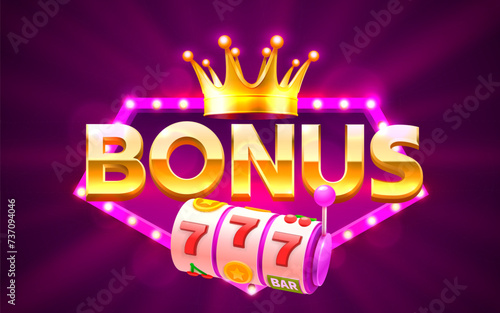 Bonus slots icons, slot sign machine, night Vegas. Vector illustration