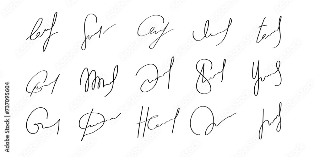 A set of handwritten fictional autographs. Vector illustration on white background A set of handwritten fictional autographs. Vector illustration on white background