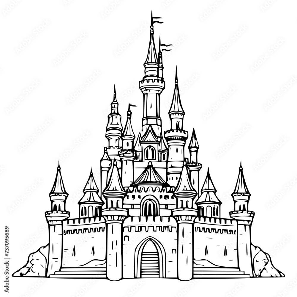 architecture, castle, church, building, tower, city, house, cathedral, europe, vector, drawing, travel, old, illustration, sky, sketch, religion, medieval, cartoon, palace, landmark, town, design, 