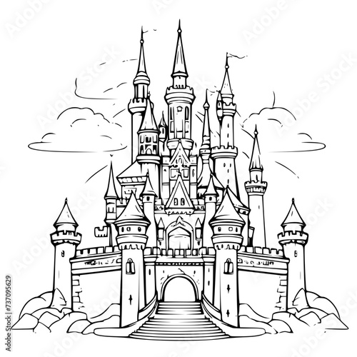 architecture  castle  church  building  tower  city  house  cathedral  europe  vector  drawing  travel  old  illustration  sky  sketch  religion  medieval  cartoon  palace  landmark  town  design  