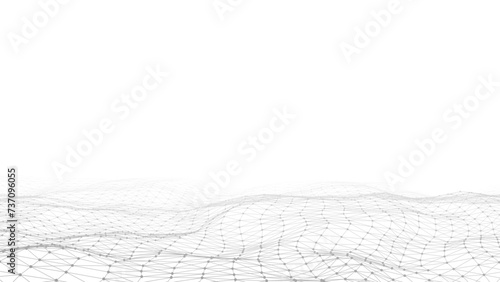 Light cyberspace in digital background. Vector abstract technology white wave with motion dots and line. Connection big data. Futuristic wireframe texture. Analysis a network connection.