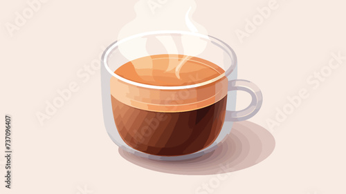 Glass coffee cup with smoke. 3D vector icon. Cartoon.