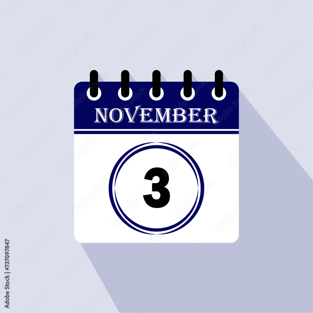 Icon calendar day - 3 November. Days of the month, vector illustration flat style. Icon calendar day - 3 November. Days of the month, vector illustration flat style.